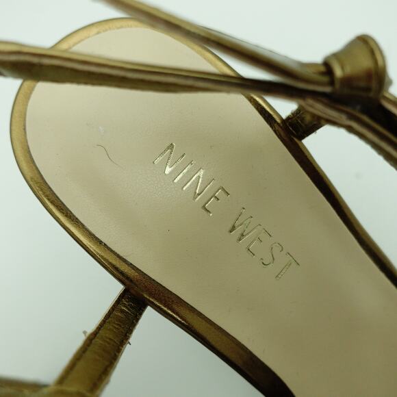Nine West Metallic Bronze Slingback Stiletto Pointed Toe Bow Heels - Size 6.5 - Picture 5 of 8